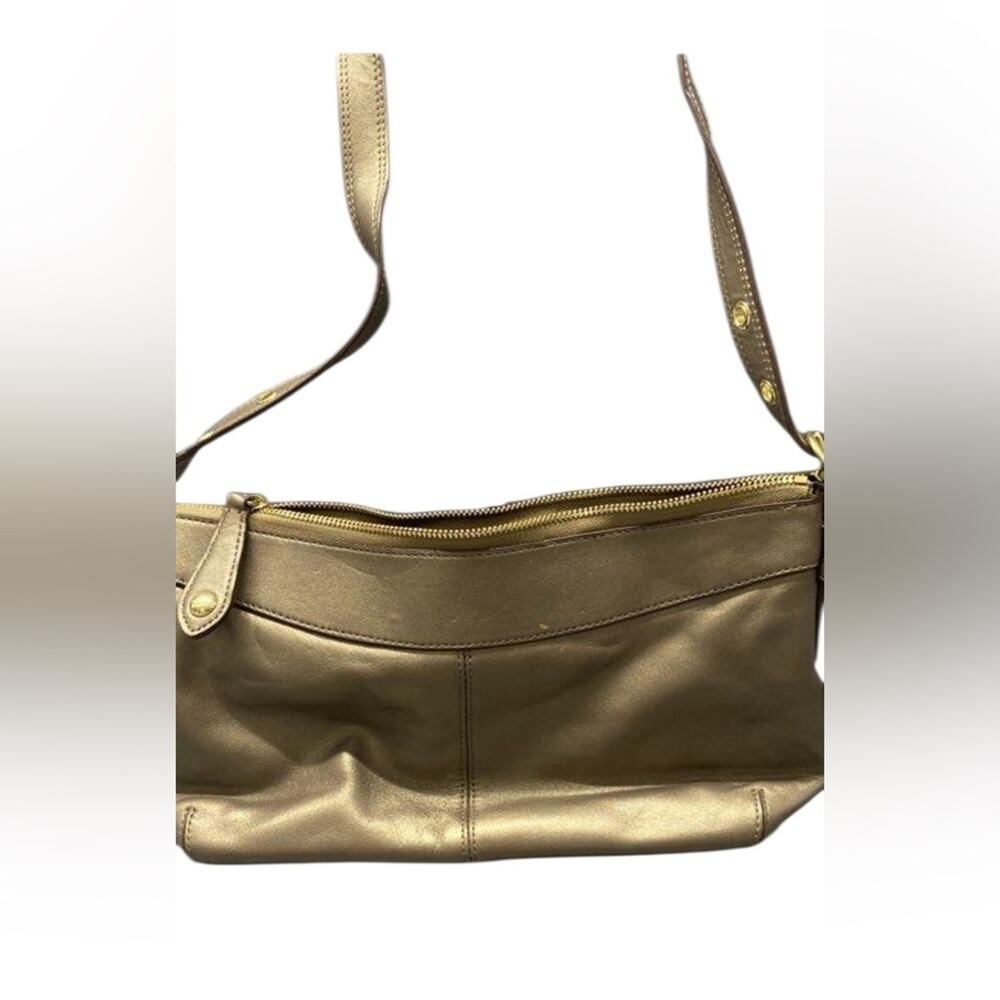 Coach Ashley Leather E/W Duffle Handbag, Metallic Gold Tan Hobo Brass/Steel - Picture 10 of 15